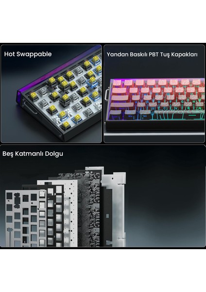 HERO 68 He Manyetik Klavye Rapid Trigger Dragon King Switch 8000Hz Rgb Neon Tkl Hot Swap Oyuncu Klavyesi Kırmızı