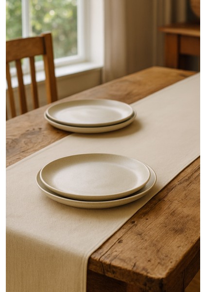 Krem Keten Şık Masa Runnerı 50X150 cm – Modern ve Zarif Masa Örtüsü Runner