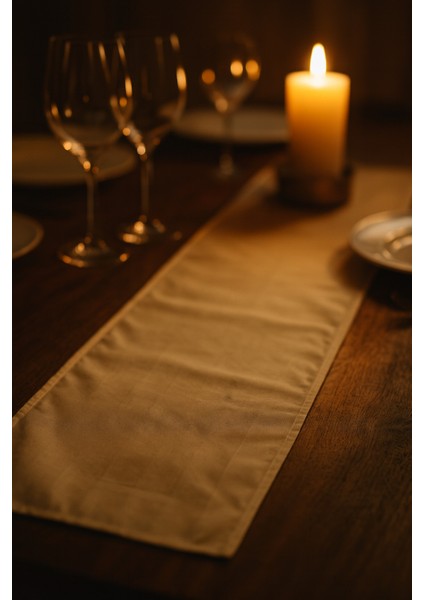 Krem Çizgili Pamuklu Şık Masa Runnerı 50X150 cm – Modern ve Zarif Masa Örtüsü Runner modelleri