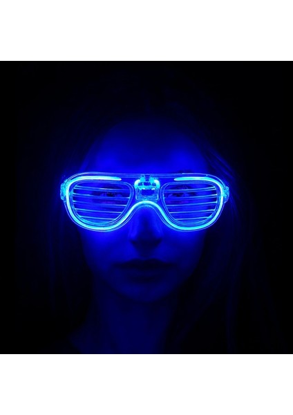 Mavi LED Işıklı Parti Gözlüğü - Neon Glow Şerit Gözlük 3 Modlu modelleri