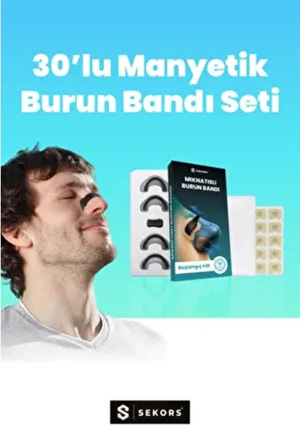 Siyah Horlama Azaltıcı 30'lu Mıknatıslı Burun Bandı Seti