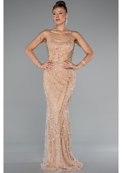 Straplez Uzun Boncuklu Balık Abiye ABU5142 fiyatları