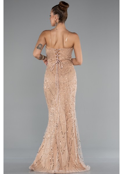 Straplez Uzun Boncuklu Balık Abiye ABU5142 modelleri