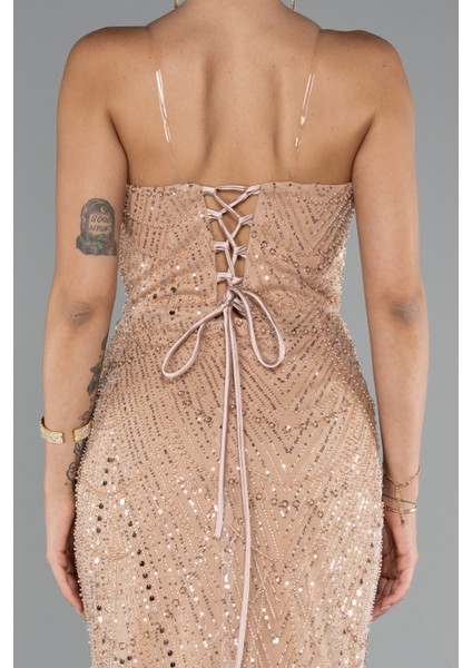 Straplez Uzun Boncuklu Balık Abiye ABU5142 indirimleri