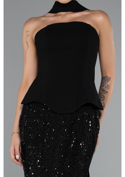 Straplez Peplum Detay Taşlı Uzun Balık Abiye ABU5131 modelleri