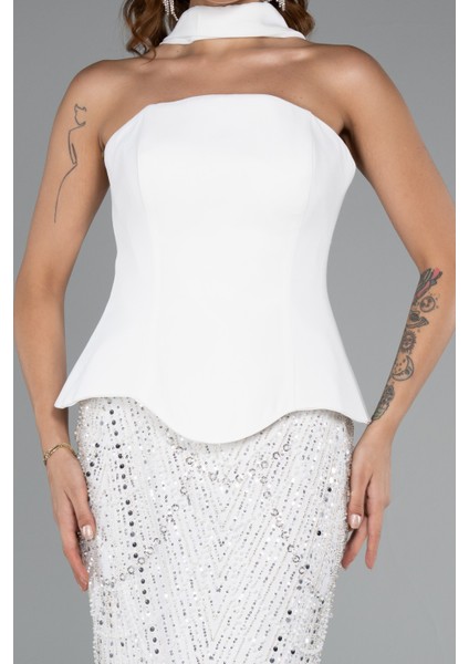 Straplez Peplum Detay Taşlı Uzun Balık Abiye ABU5131 modelleri