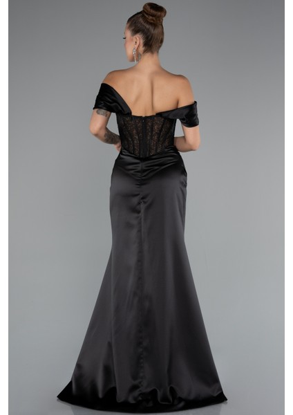 Kayık Yaka Taşlı Balen Uzun Saten Abiye ABU5130 fiyatları