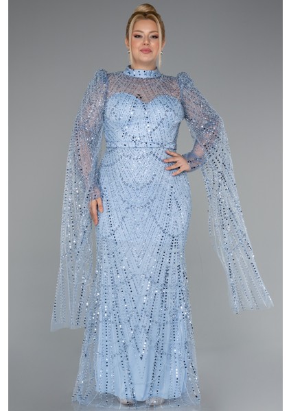 Uzun Kol Dik Yaka Boncuklu Büyük Beden Abiye ABU5153 fiyatları