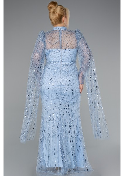 Uzun Kol Dik Yaka Boncuklu Büyük Beden Abiye ABU5153 modelleri