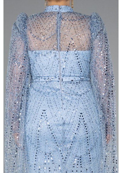 Uzun Kol Dik Yaka Boncuklu Büyük Beden Abiye ABU5153 indirimleri