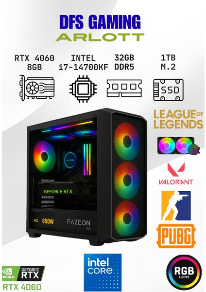 Dfs Gaming Arlott Intel I7 14700KF-H610M-RTX 4060 8GB-32GB Ddr5-1tb Ssd-Sıvı Soğutmalı Oyuncu Bilgisayarı
