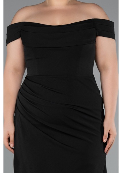 Kayık Yaka Yırtmaç Uzun Büyük Beden Abiye ABU5156 modelleri