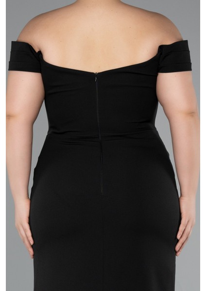 Kayık Yaka Yırtmaç Uzun Büyük Beden Abiye ABU5156 fırsatları