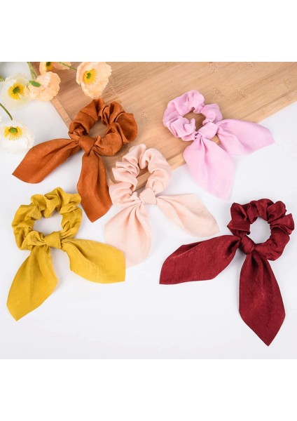 3'lü Fular Scrunchie Fularlı Saç Lastiği - Kadın Fularlı Fiyonk Toka Lastikli Saç Tokası Renk-1 fırsatları