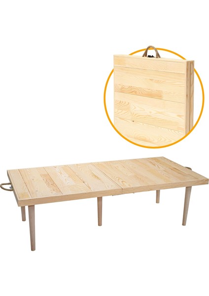 Katlanır Kamp, Piknik ve Bahçe Masası 55X110 cm - Ham Naturel Renk