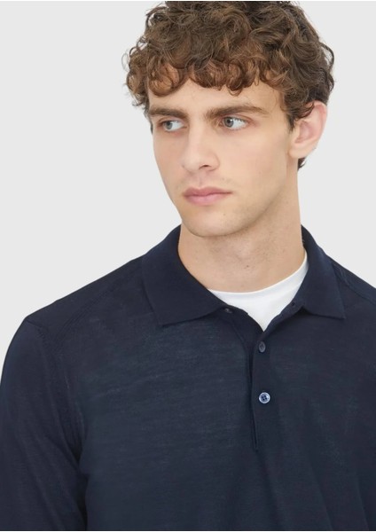 Lacivert Polo Yaka Düz Örgü Yün Karışımlı Triko Kazak fırsatları