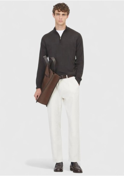 Kahverengi Yarım Balıkçı Yaka Düz Örgü Yün Karışımlı Triko Kazak fiyatları