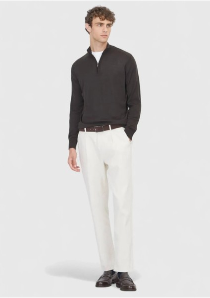 Kahverengi Yarım Balıkçı Yaka Düz Örgü Yün Karışımlı Triko Kazak modelleri