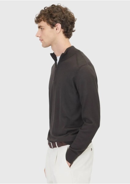 Kahverengi Yarım Balıkçı Yaka Düz Örgü Yün Karışımlı Triko Kazak fırsatları