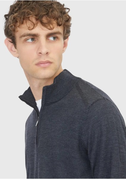 Antrasit Yarım Balıkçı Yaka Düz Örgü Yün Karışımlı Triko Kazak modelleri