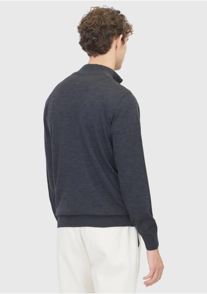 Antrasit Yarım Balıkçı Yaka Düz Örgü Yün Karışımlı Triko Kazak indirimleri