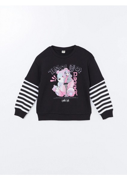 Lcw Kids Siyah Bisiklet Yaka Kız Çocuk Kalın Sweatshirt