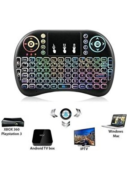Sepetine Gelsin Mini Klavye LED Işıklı Kablosuz Bluetooth Mini Türkçe Klavye Mouse Smart Tv Box modelleri