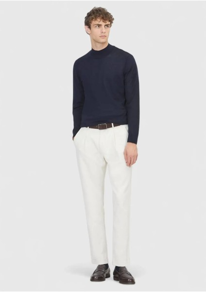 Lacivert Bato Yaka Düz Örgü Yün Karışımlı Triko Kazak fiyatları