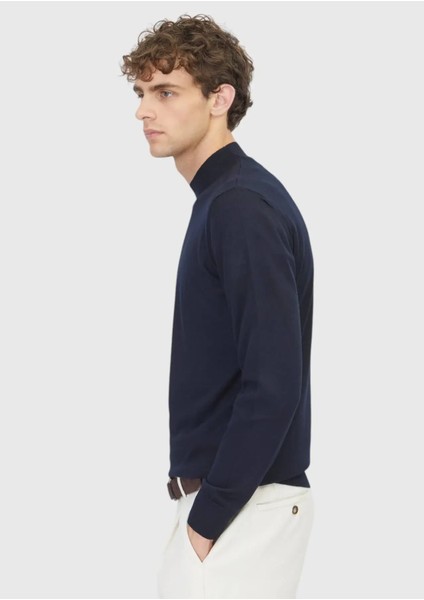 Lacivert Bato Yaka Düz Örgü Yün Karışımlı Triko Kazak modelleri