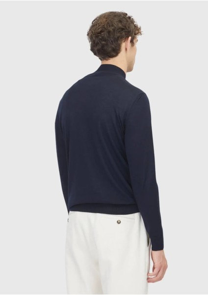 Lacivert Bato Yaka Düz Örgü Yün Karışımlı Triko Kazak indirimleri