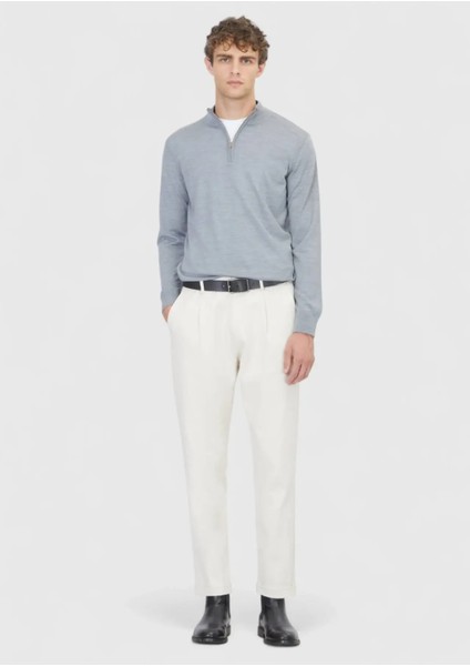 Açık Gri Yarım Balıkçı Yaka Düz Örgü Yün Karışımlı Triko Kazak fiyatları