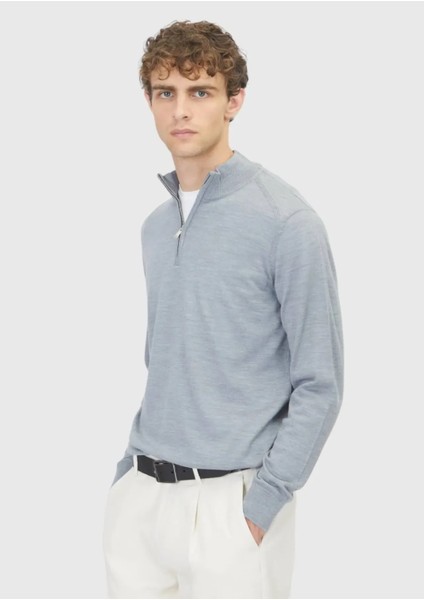 Açık Gri Yarım Balıkçı Yaka Düz Örgü Yün Karışımlı Triko Kazak modelleri