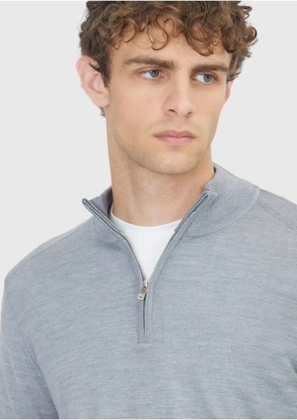 Açık Gri Yarım Balıkçı Yaka Düz Örgü Yün Karışımlı Triko Kazak fırsatları