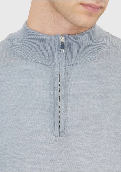 Açık Gri Yarım Balıkçı Yaka Düz Örgü Yün Karışımlı Triko Kazak indirimleri