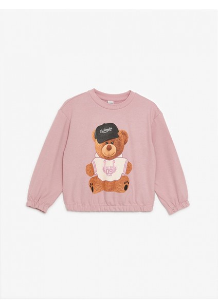 Lcw Kids Pembe Bisiklet Yaka Baskılı Uzun Kollu Kız Çocuk Sweatshirt