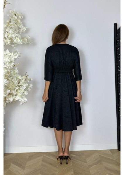 G1537 Düğüm Detay Desenli Saten Elbise Siyah fırsatları