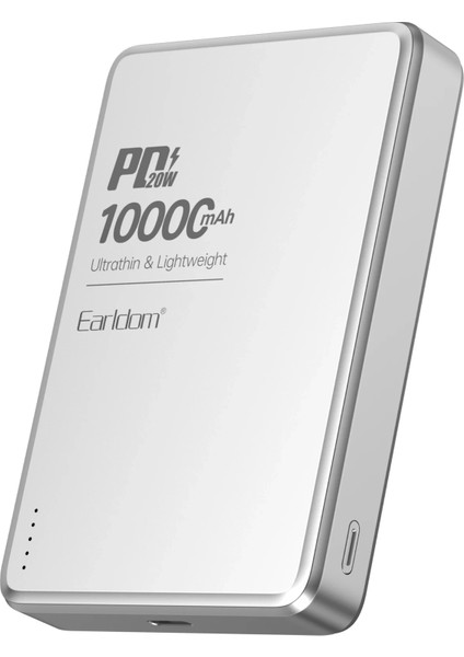 PD54 10.000 Mah 15W Kablosuz Şarj ve 20W Type-C Çıkışlı Pd Hızlı Şarj Powerbank - Gümüş