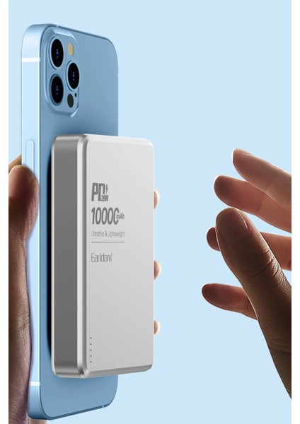 PD54 10.000 Mah 15W Kablosuz Şarj ve 20W Type-C Çıkışlı Pd Hızlı Şarj Powerbank - Gümüş modelleri