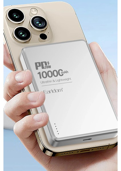 PD54 10.000 Mah 15W Kablosuz Şarj ve 20W Type-C Çıkışlı Pd Hızlı Şarj Powerbank - Gümüş indirimleri