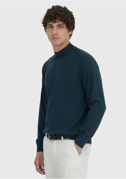 Petrol Bato Yaka Düz Örgü Yün Karışımlı Triko Kazak modelleri