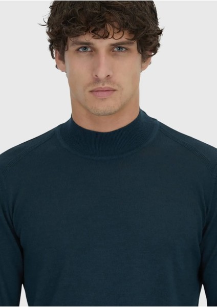 Petrol Bato Yaka Düz Örgü Yün Karışımlı Triko Kazak indirimleri