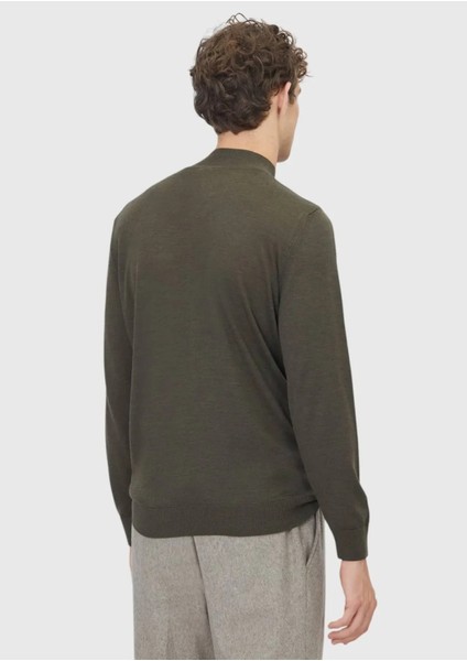 Haki Bato Yaka Düz Örgü Yün Karışımlı Triko Kazak indirimleri