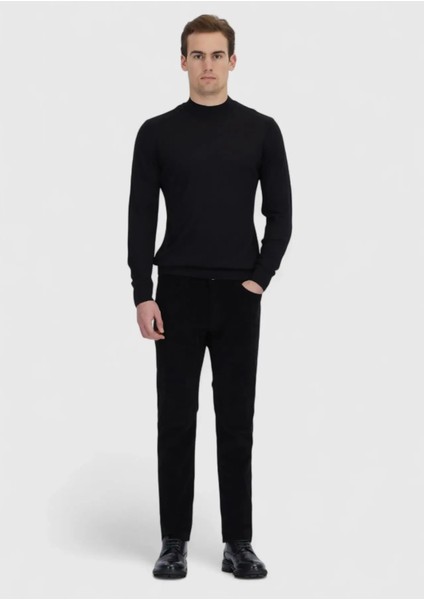 Siyah Bato Yaka Düz Örgü Yün Karışımlı Triko Kazak fiyatları