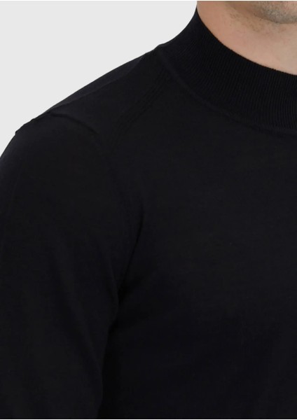 Siyah Bato Yaka Düz Örgü Yün Karışımlı Triko Kazak fırsatları