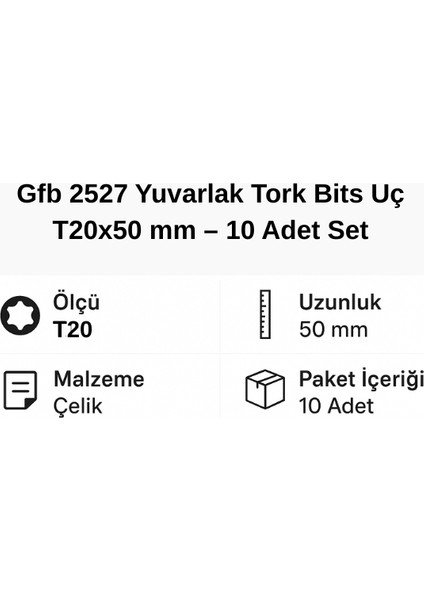 2527 Yuvarlak Tork Bits Uç T20X50 mm – 10 Adet Set modelleri