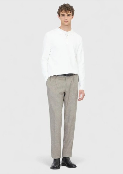 Ekru Polo Yaka Düz Örgü Triko Kazak fiyatları