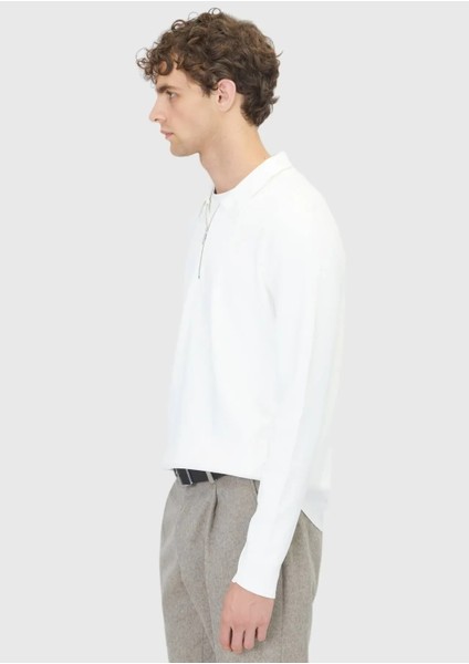 Ekru Polo Yaka Düz Örgü Triko Kazak modelleri