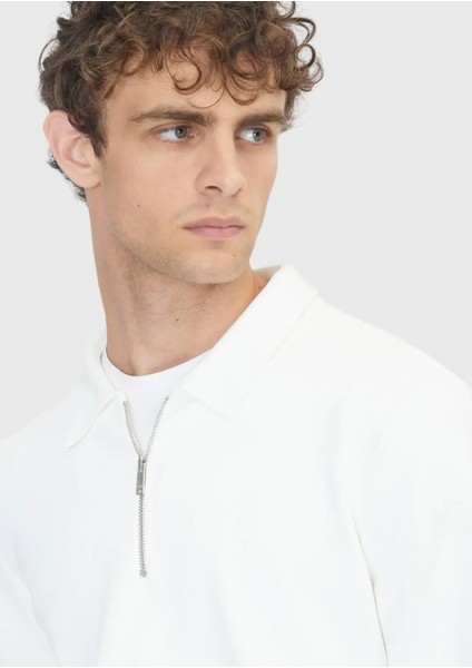 Ekru Polo Yaka Düz Örgü Triko Kazak fırsatları