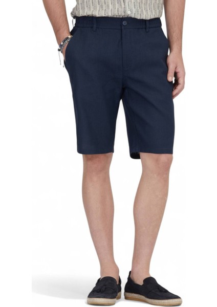 Lacivert Dokuma Jogging Fit Casual Pamuk Karışımlı Bermuda fiyatları
