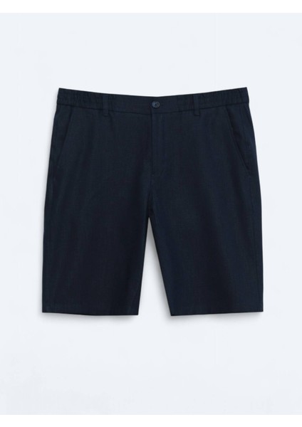 Lacivert Dokuma Jogging Fit Casual Pamuk Karışımlı Bermuda indirimleri